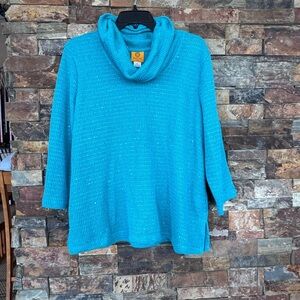 Ruby Rd. Sequin Vibrant Blue Cowl Neck Sweater